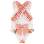 Girls White & Coral Peaches Swimsuit, 2, hi-res