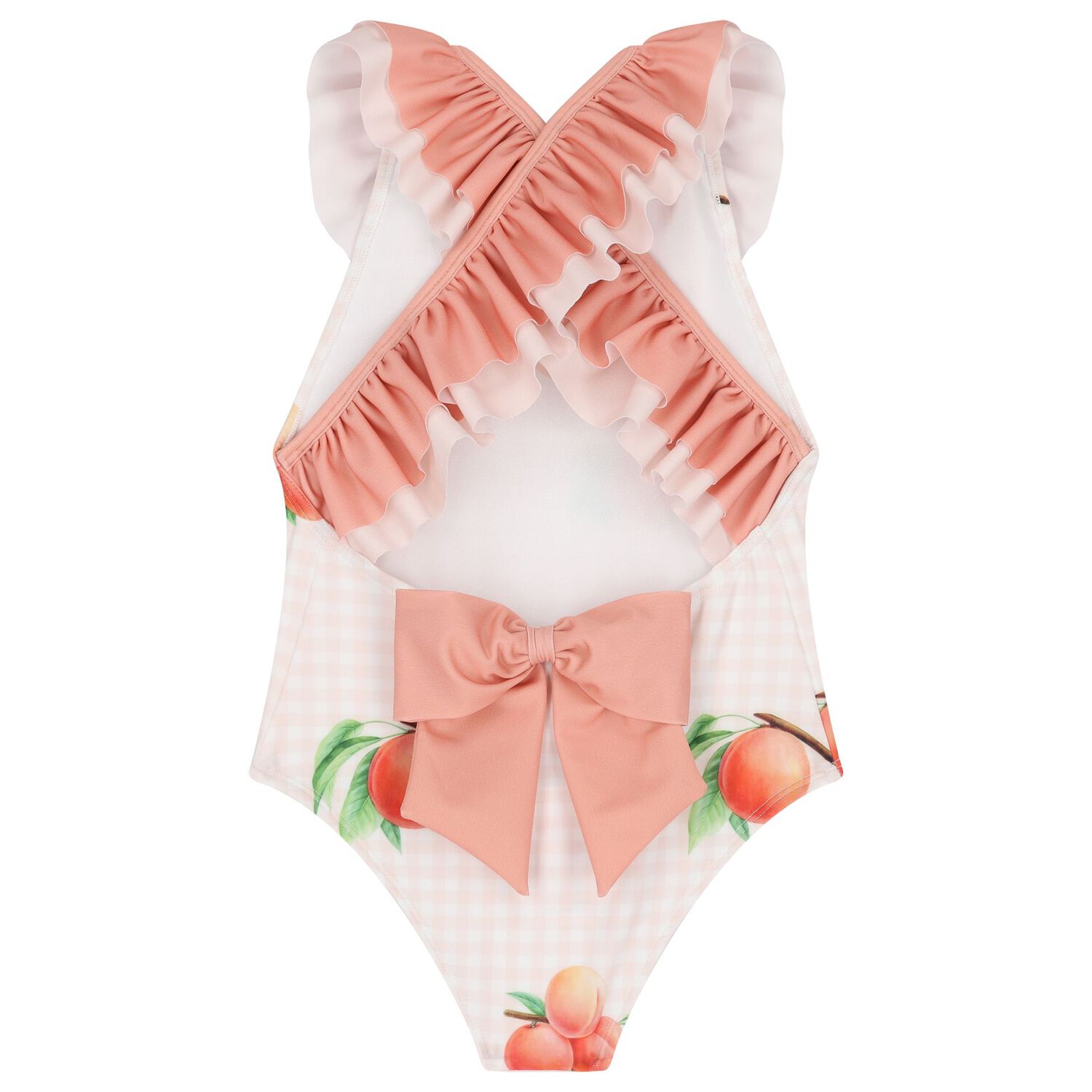 Girls White & Coral Peaches Swimsuit, 2, hi-res image number null
