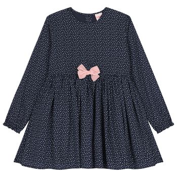 Girls Navy Blue Bow & Dots Dress
