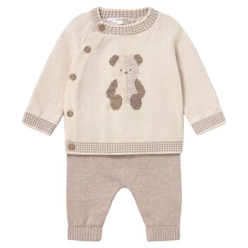 Baby Boys Beige Teddy Bear Knitted Trouser Set