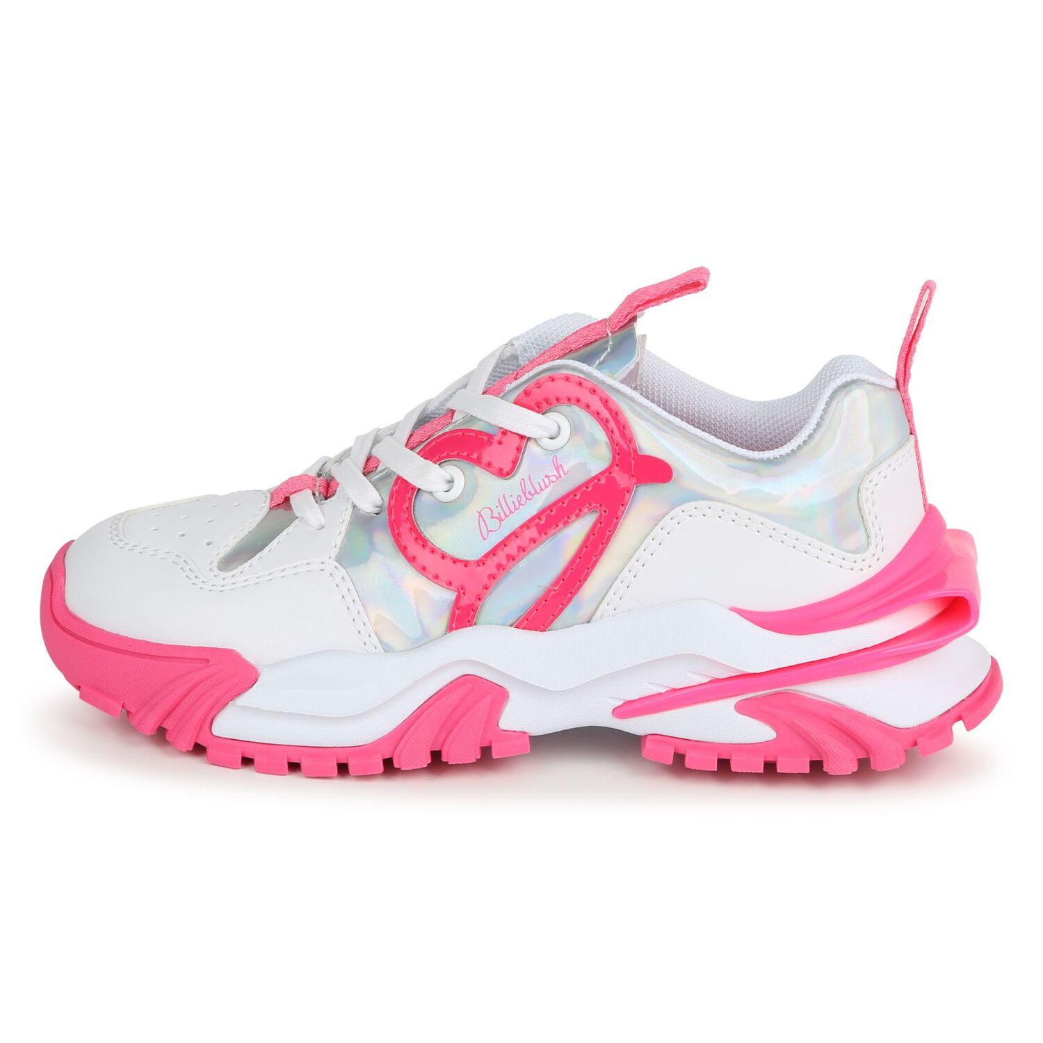 Girls White & Pink Logo Trainers, 1, hi-res