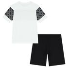 Boys White & Black Logo Shorts Set, 1, hi-res