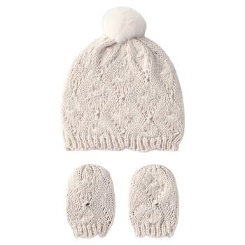 Beige Knitted Baby Hat & Mittens Set