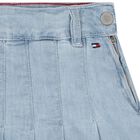 Girls Denim Blue Pleated Skirt, 1, hi-res