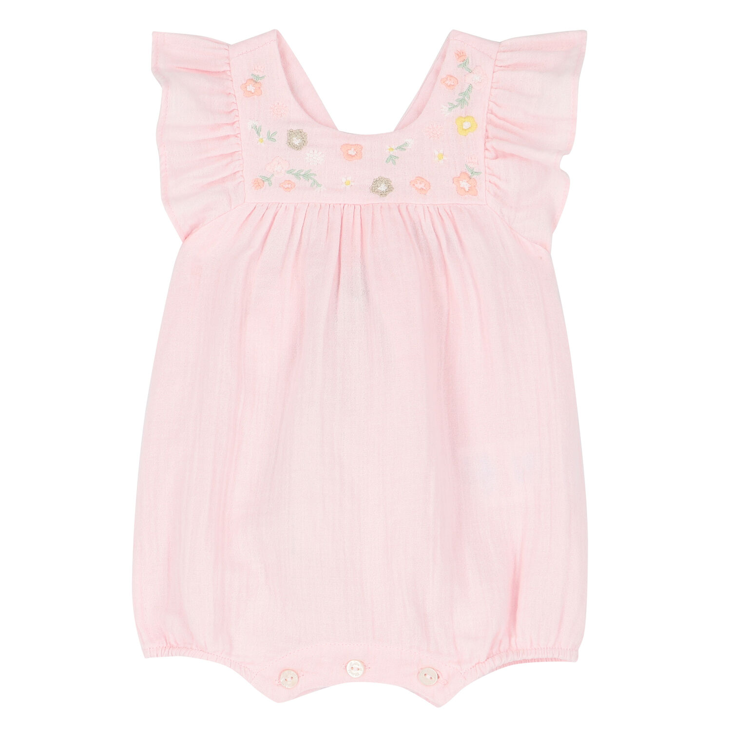 Baby Girls Pink Embroidered Romper, 1, hi-res