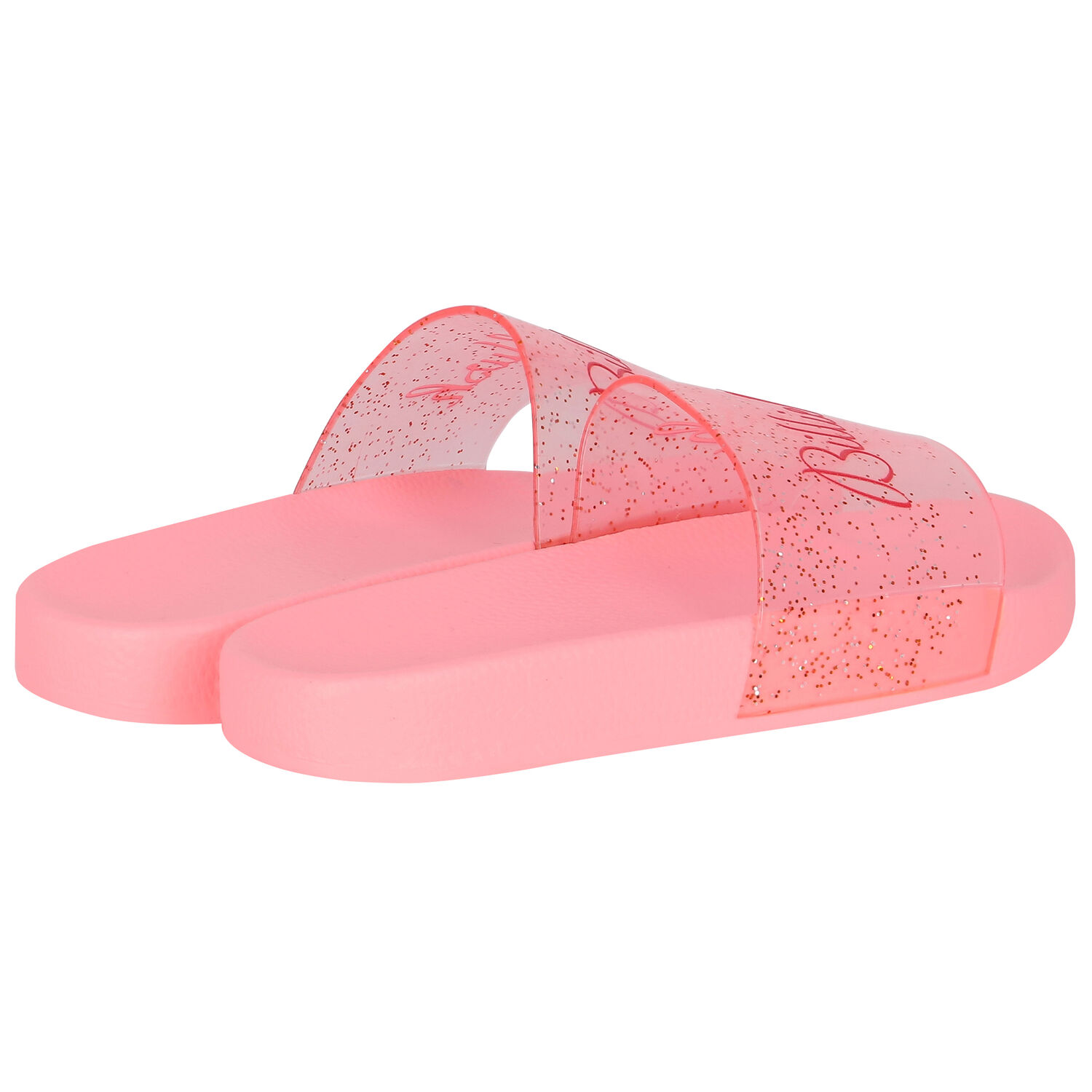 Girls Pink Logo Glitter Sliders, 1, hi-res