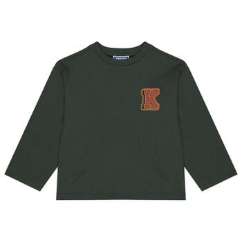 Boys Green Tiger Logo Long Sleeve Top