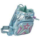 Girls Blue Metallic Faux Leather Handbag, 1, hi-res