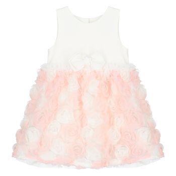 Baby Girls Ivory & Pink Roses Tulle Dress