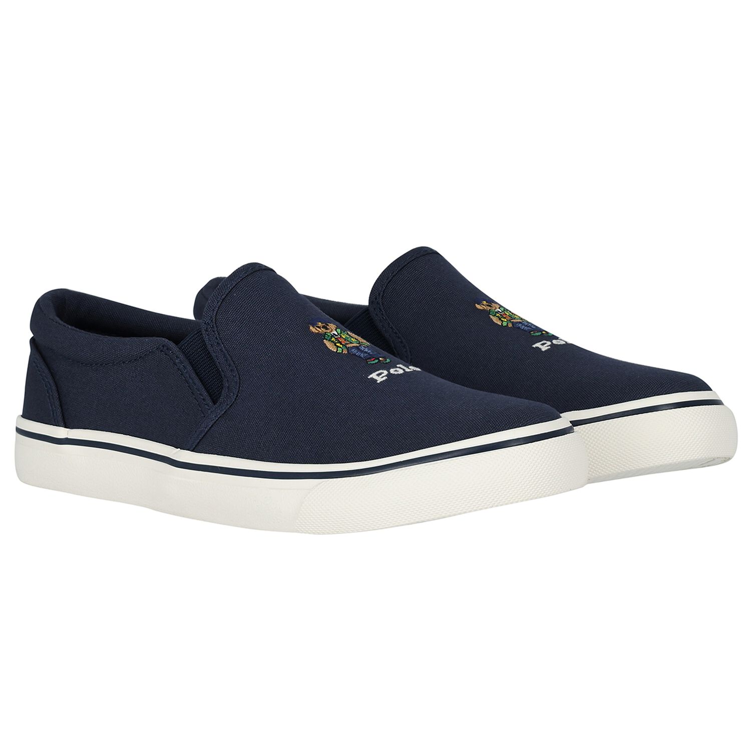 Boys Navy Blue Polo Bear Trainers, 1, hi-res