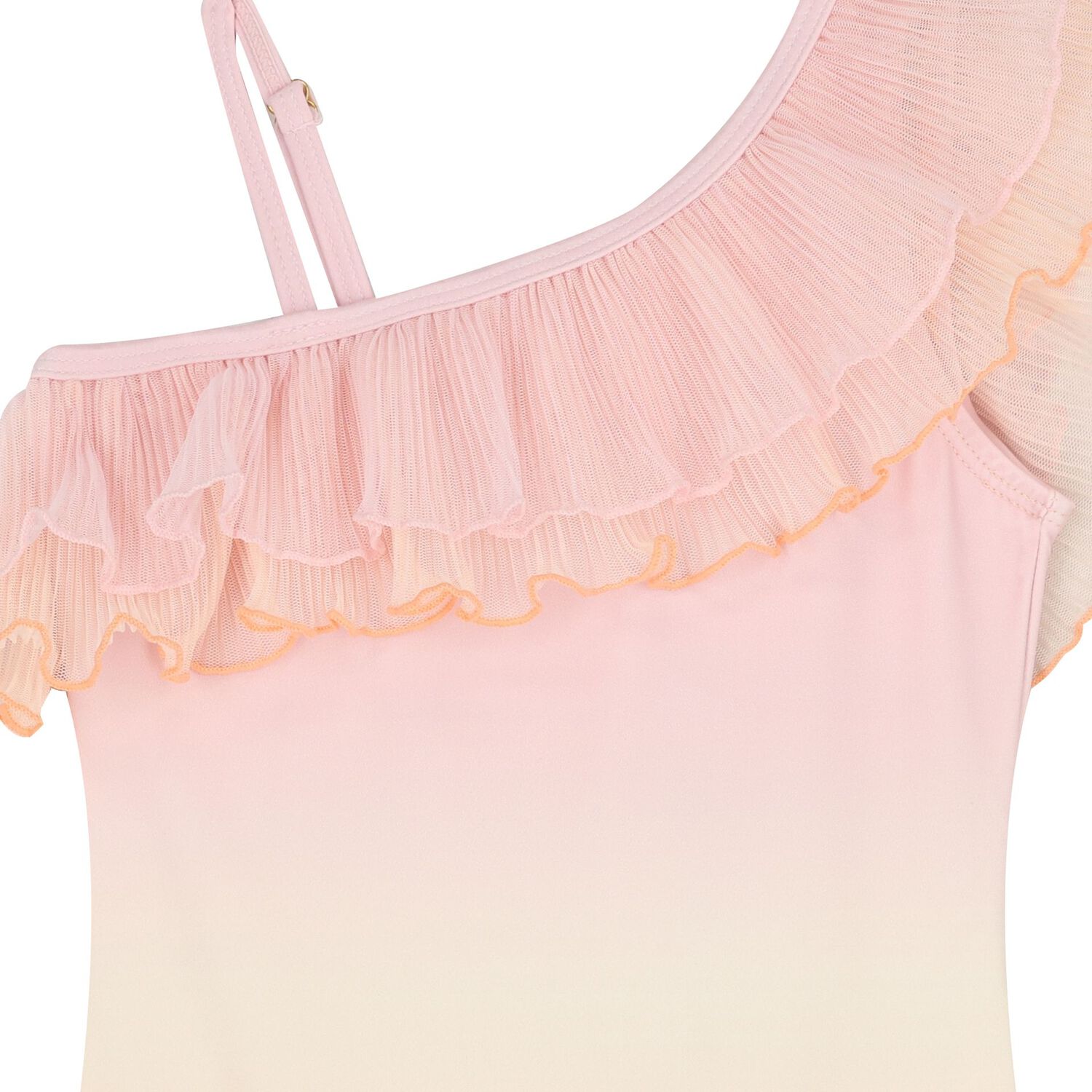 Girls  Beige & Pink Ruffled Swimsuit, 1, hi-res