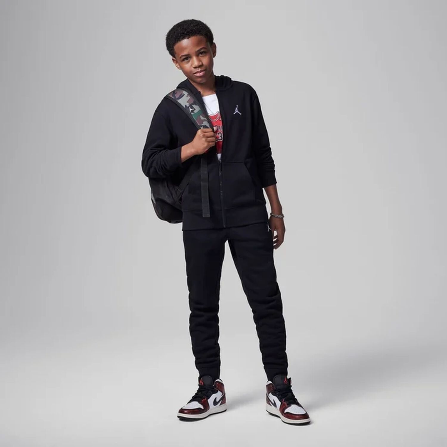 Black Jumpman Logo Hooded Zip Up Top, 1, hi-res image number null