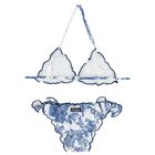 Girls Blue & White Palm Tree Bikini, 1, hi-res