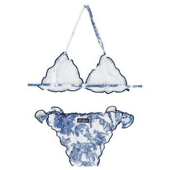 Girls Blue & White Palm Tree Bikini