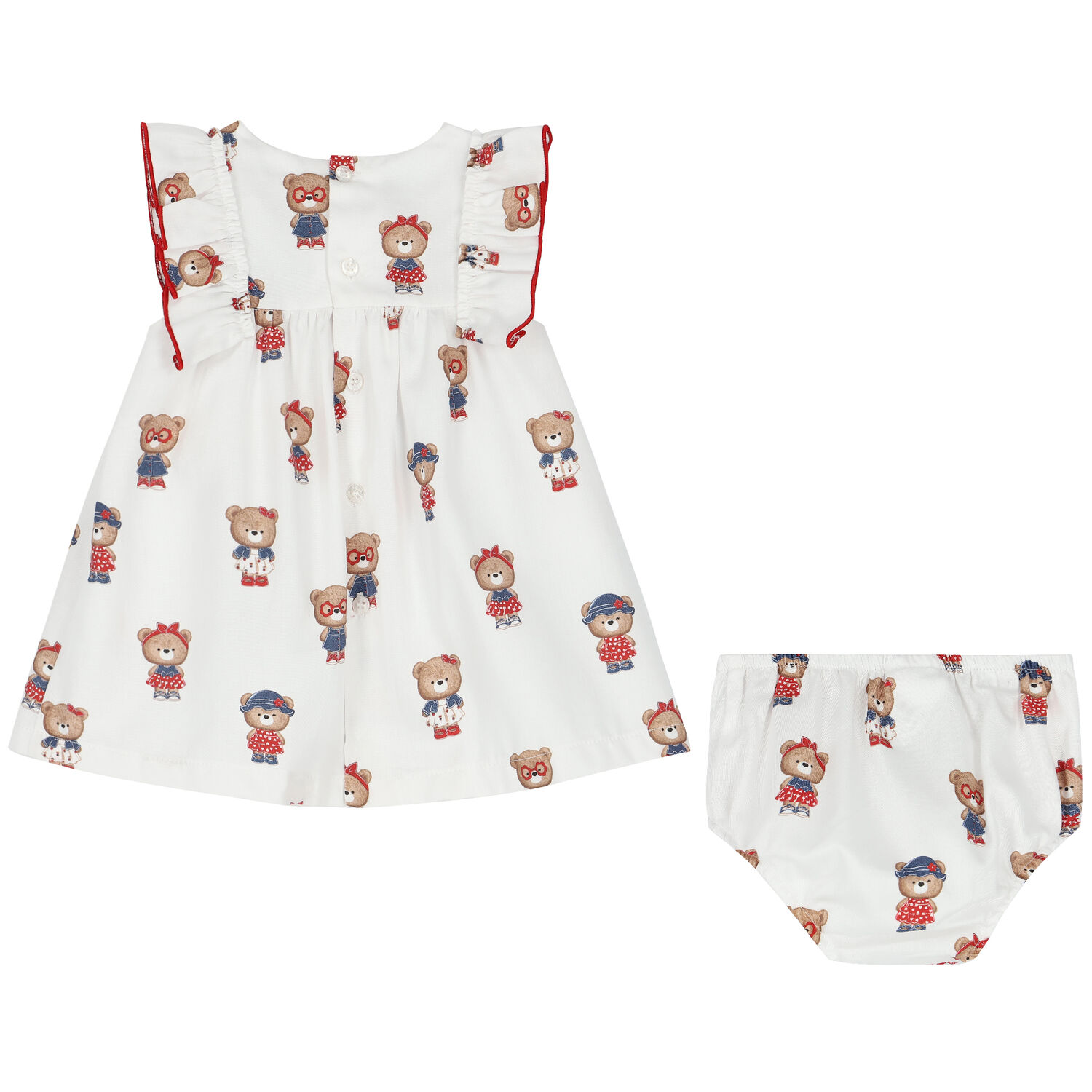 Baby Girls White Teddy Bear Dress Set, 1, hi-res
