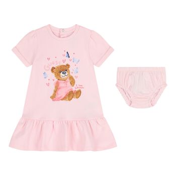 Baby Girls Pink Teddy Bear Dress Set