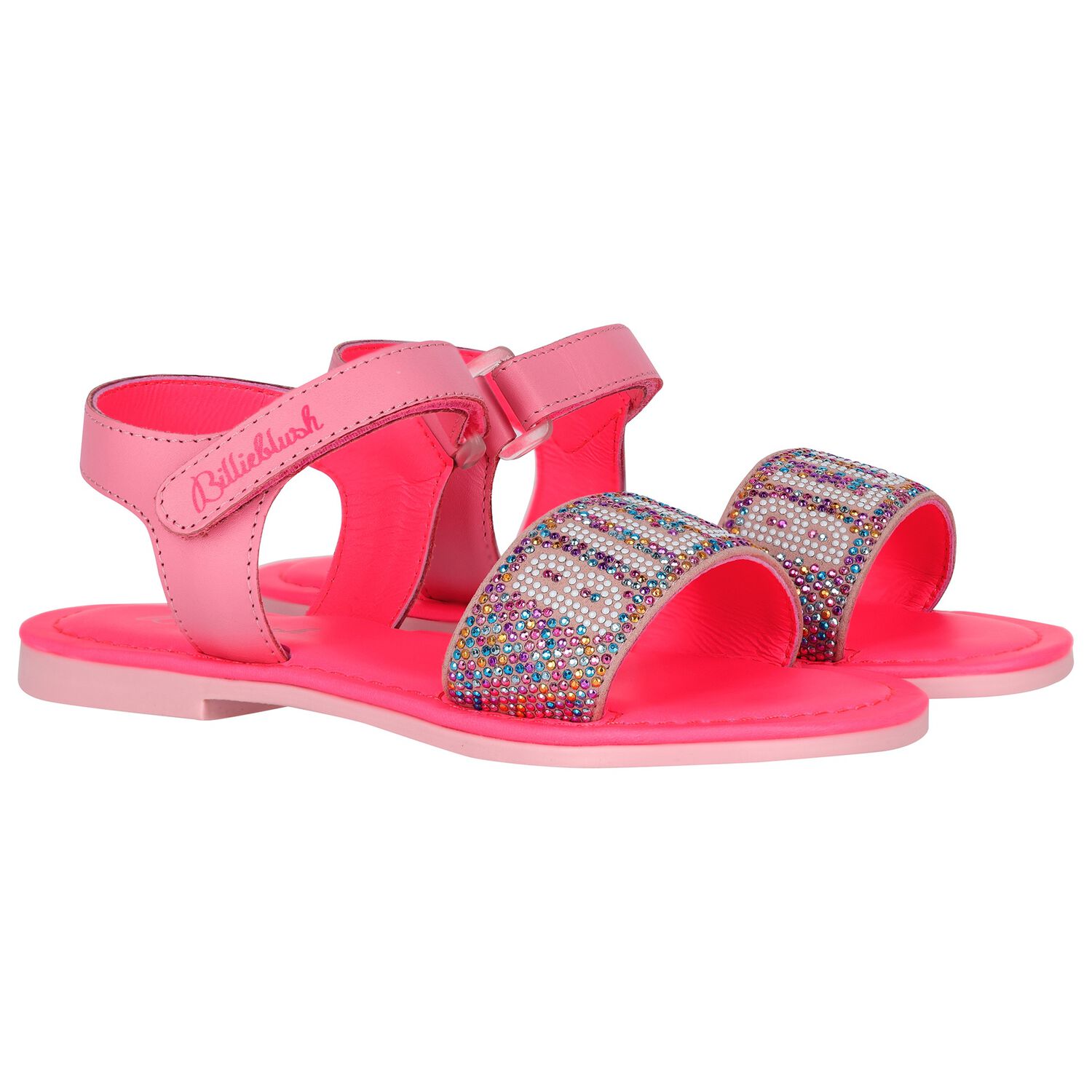 Girls Pink Embellished Logo Sandals, 1, hi-res image number null