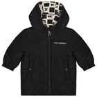 Younger Boys White & Black Ikonik Karl Reversible Puffer Jacket, 1, hi-res