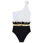 Girls White & Black Ruffled Swimsuit, 1, hi-res