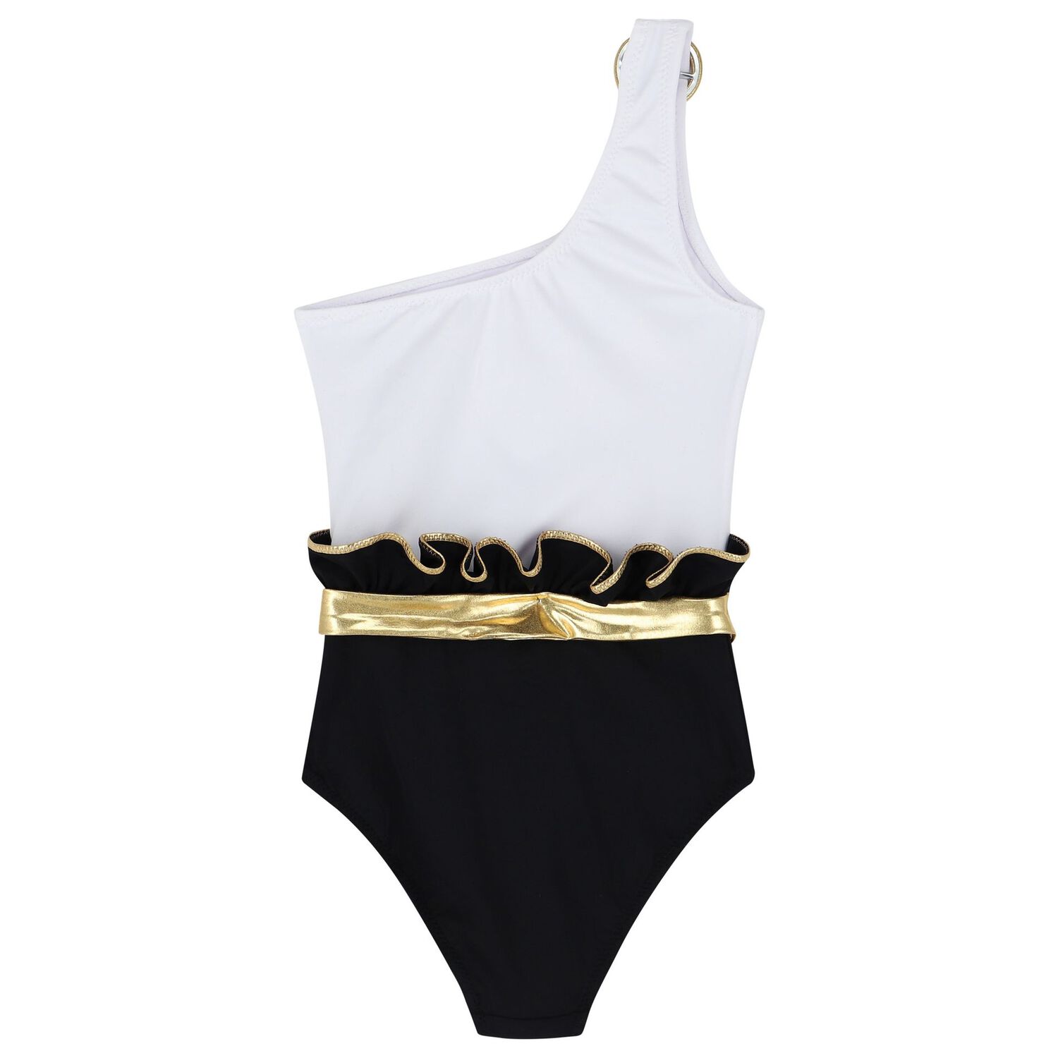 Girls White & Black Ruffled Swimsuit, 1, hi-res image number null