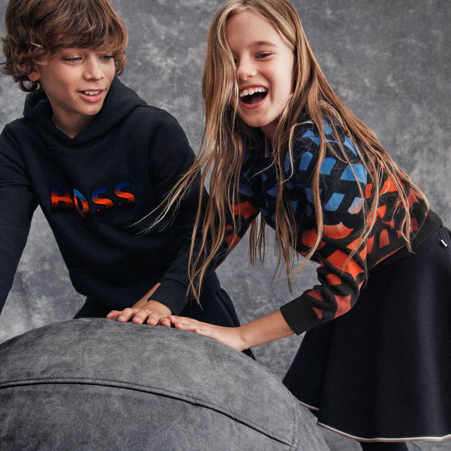 Boys Black Logo Hooded Top, 2, hi-res image number null