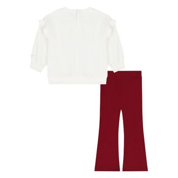Younger Girls White & Burgundy Logo Leggings Set
