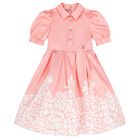 Girls Pink Mikado Floral Dress, 2, hi-res