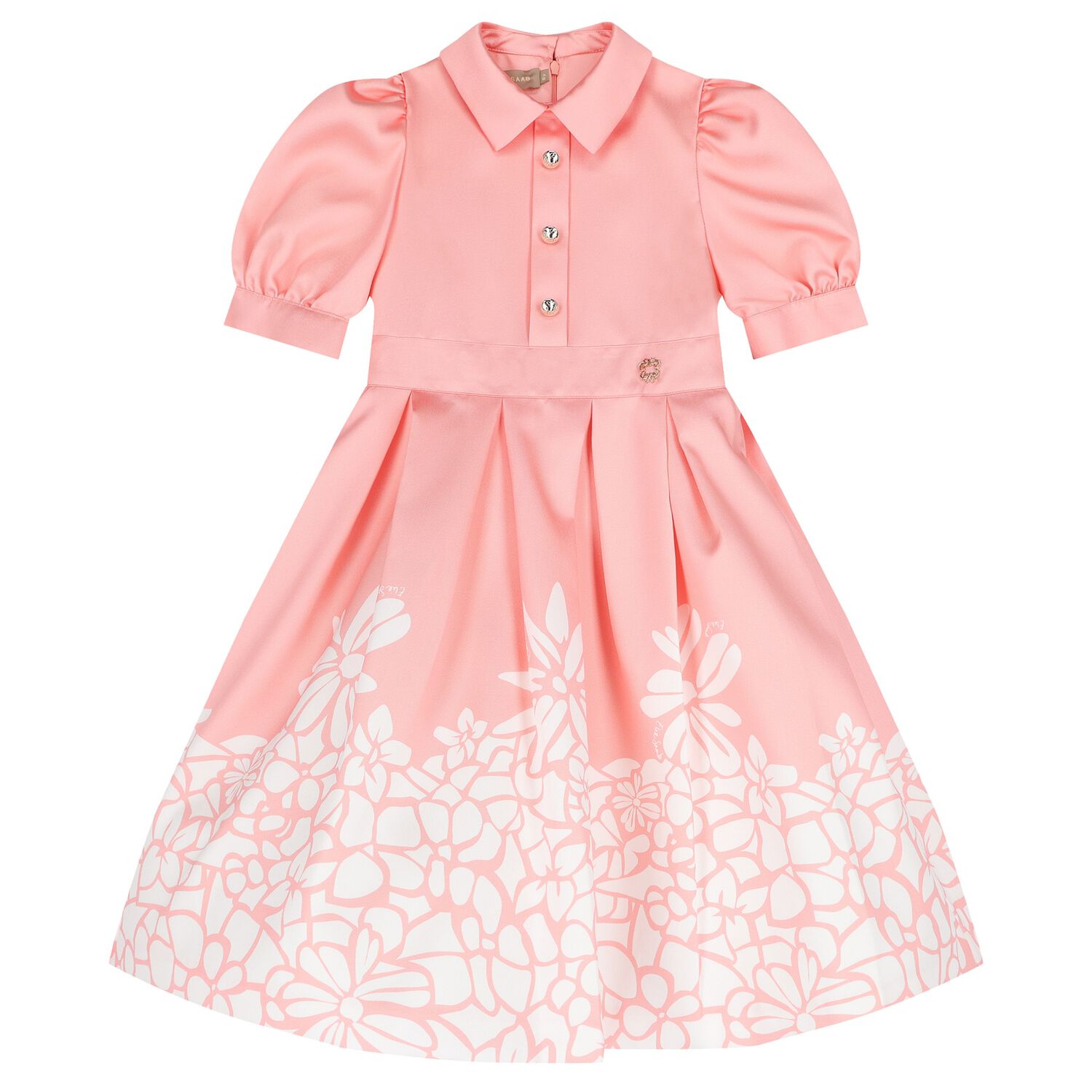 Girls Pink Mikado Floral Dress, 2, hi-res