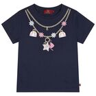 Girls Navy Blue Necklace Logo T-Shirt, 1, hi-res