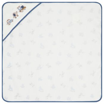 Baby Boys White & Blue Hooded Towel