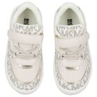 Girls Ivory & Gold Logo Trainers, 1, hi-res