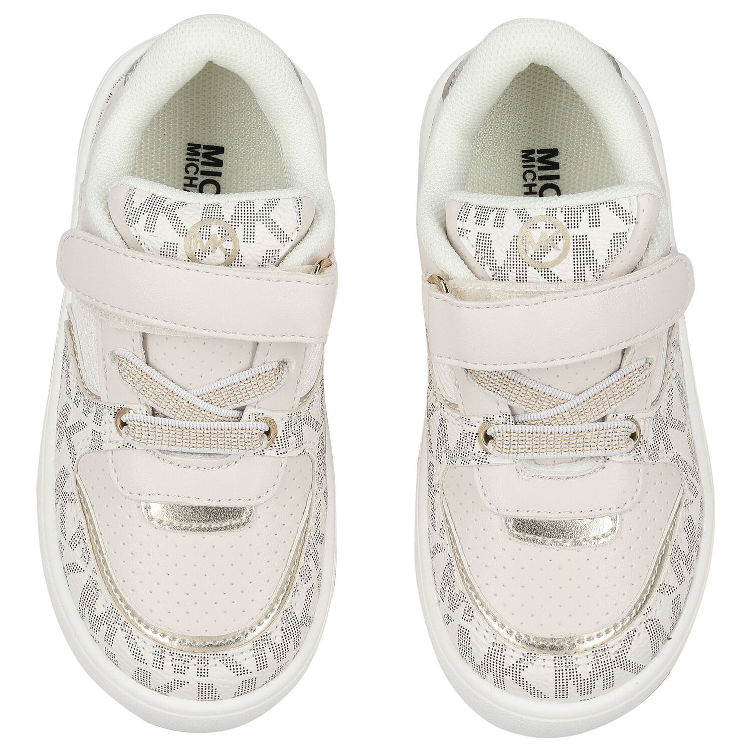 Girls Ivory & Gold Logo Trainers, 1, hi-res