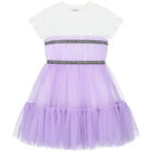 Girls White & Purple Logo Dress, 1, hi-res