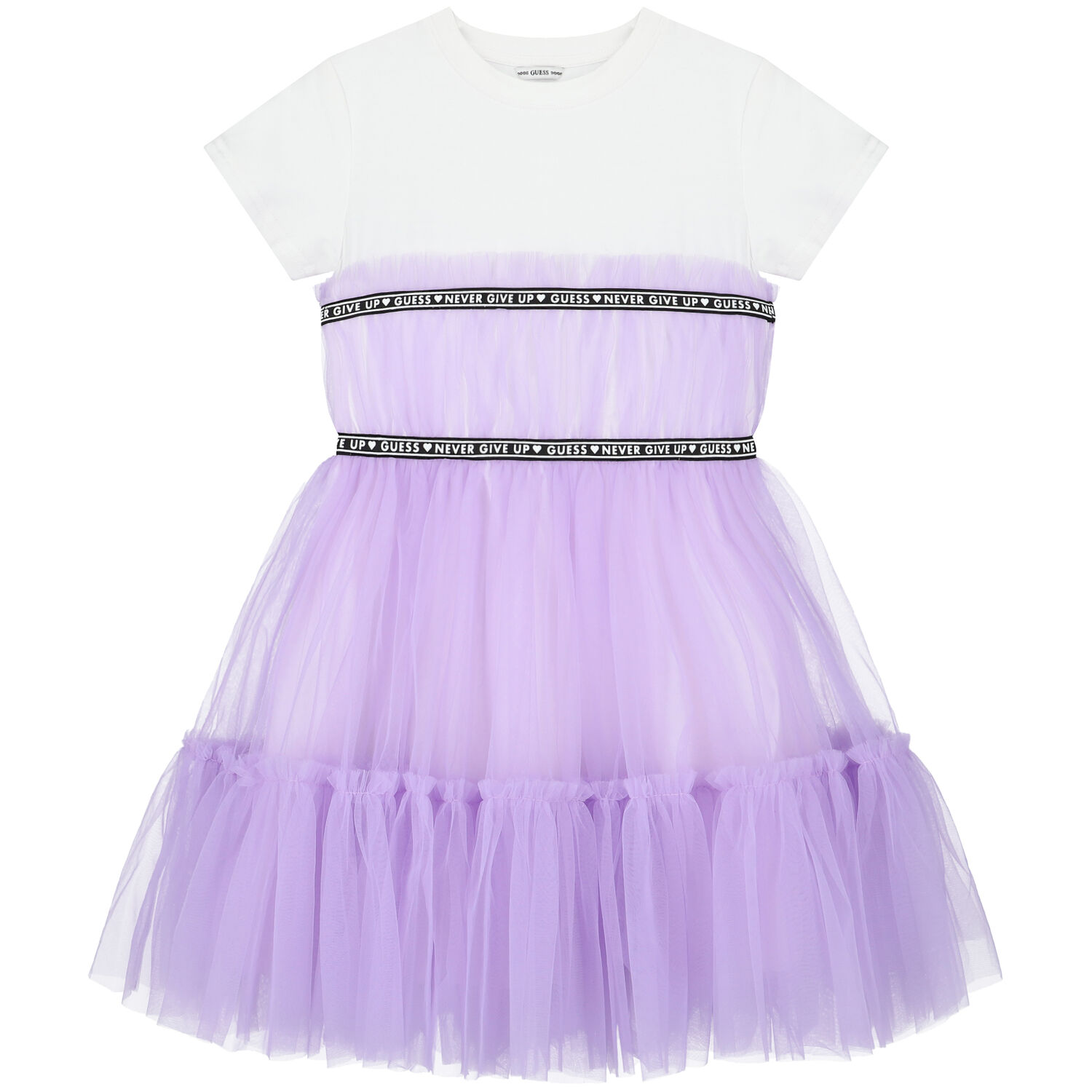 Girls White & Purple Logo Dress, 1, hi-res