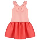 Girls Coral Satin Dress, 1, hi-res