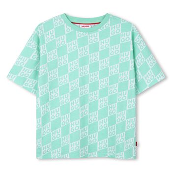 Boys Aqua & White Check Logo T-Shirt