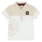 Younger Boys White & Beige Logo Polo Shirt, 1, hi-res