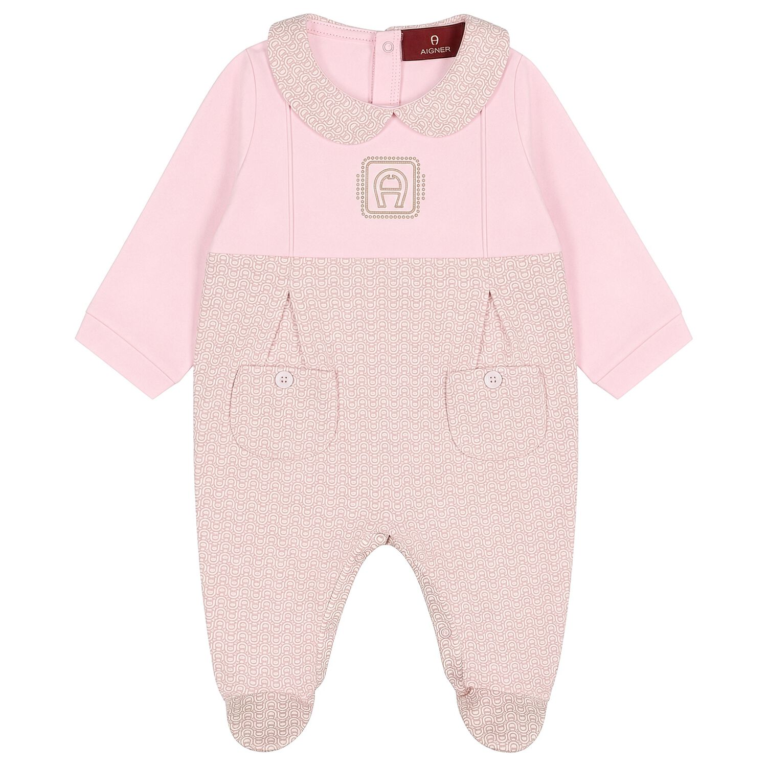 Baby Girls Pink & Gold Logo Babygrow, 2, hi-res