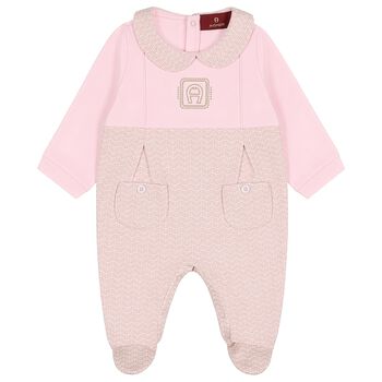 Baby Girls Pink & Gold Logo Babygrow