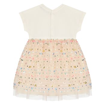 Younger Girls Ivory & Pink Logo Dress