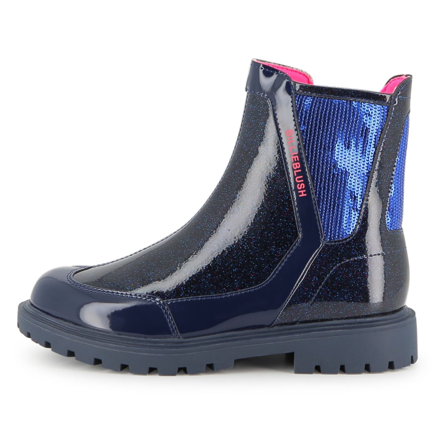 Girls Navy Blue Faux Leather Boots , 1, hi-res