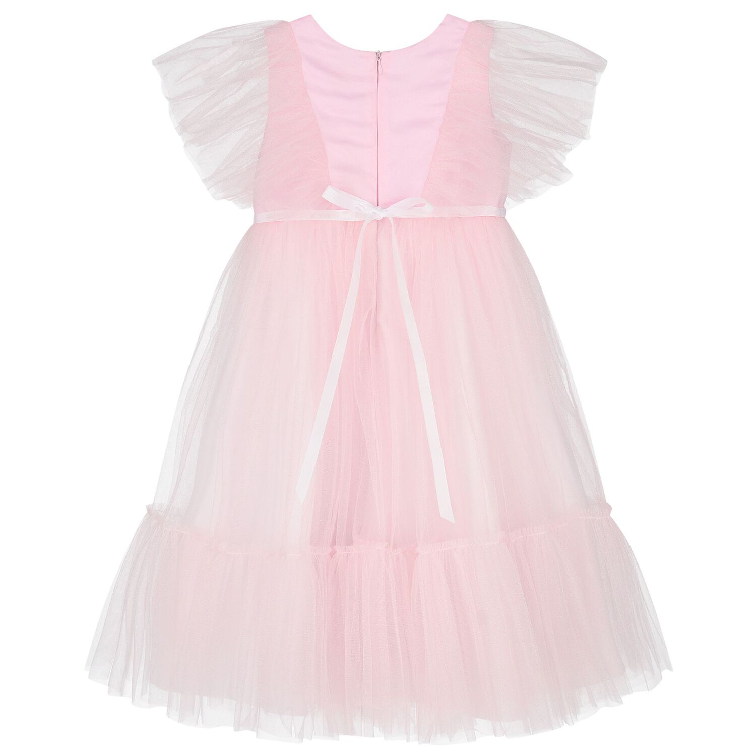 Girls Pink Ruffled Tulle Dress, 2, hi-res