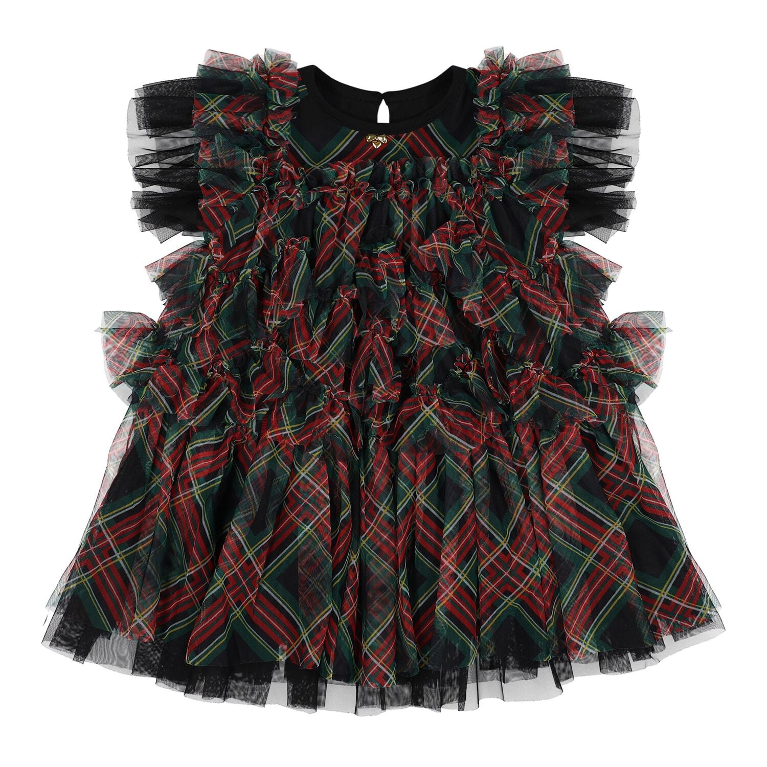 Baby Girls Green & Red Tartan Tulle Etta Dress, 1, hi-res