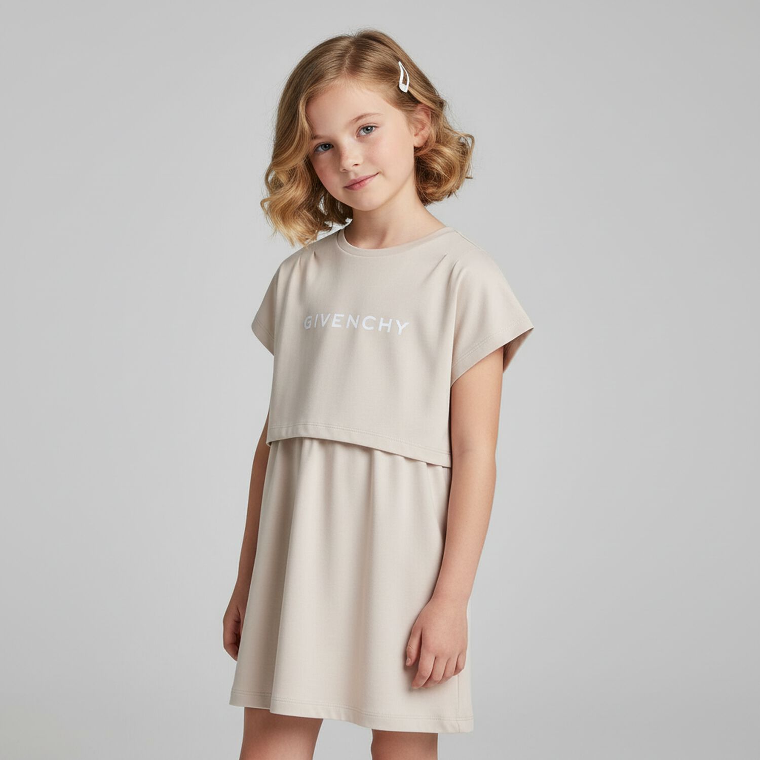 Girls Ivory Logo Dress, 2, hi-res
