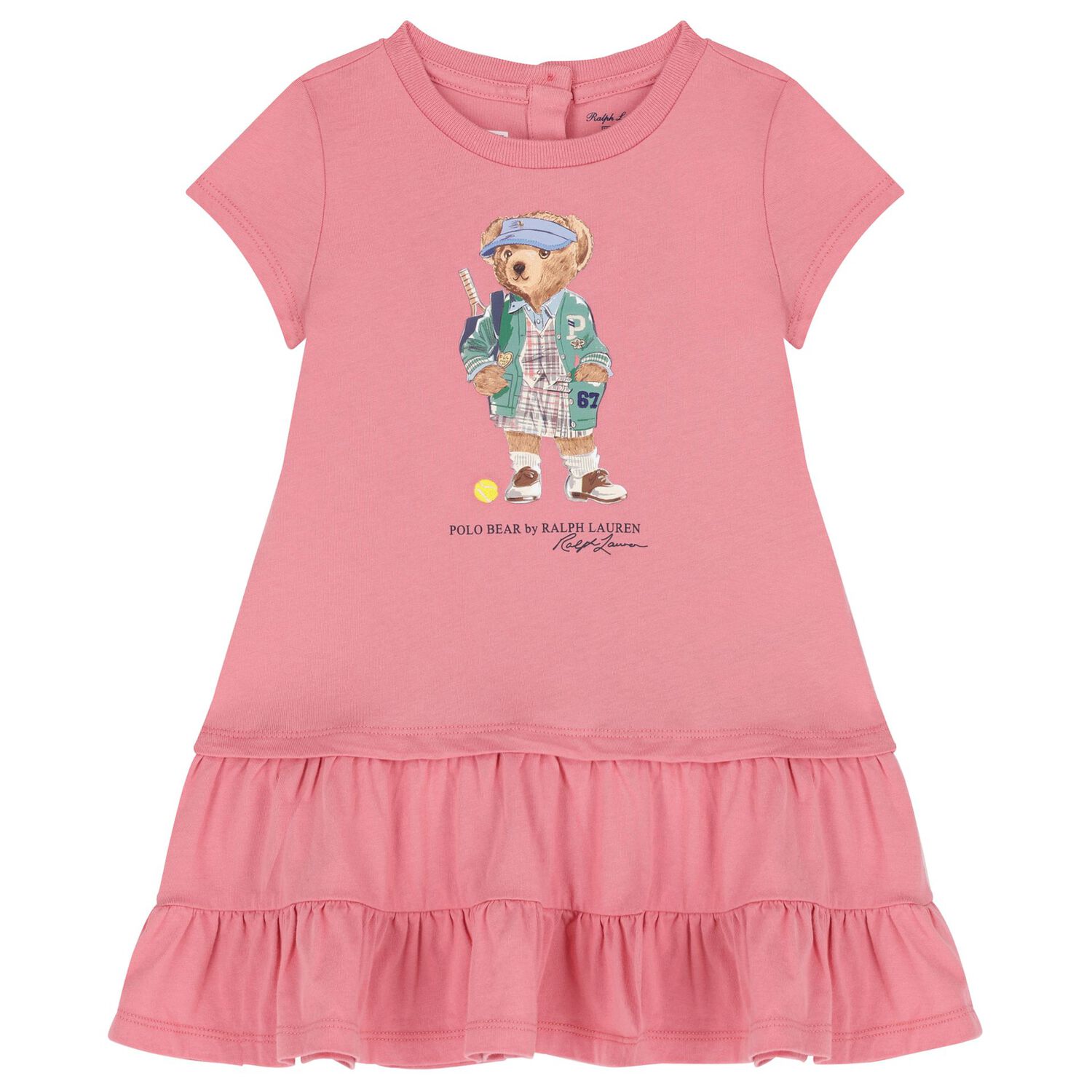 Baby Girls Pink Polo Bear Dress Set, 1, hi-res