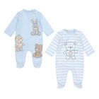 Baby Boys Blue Teddy Bear Babygrows ( 2-Pack ), 2, hi-res