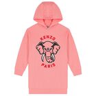 Girls Pink Logo Elephant Hooded Dress, 1, hi-res
