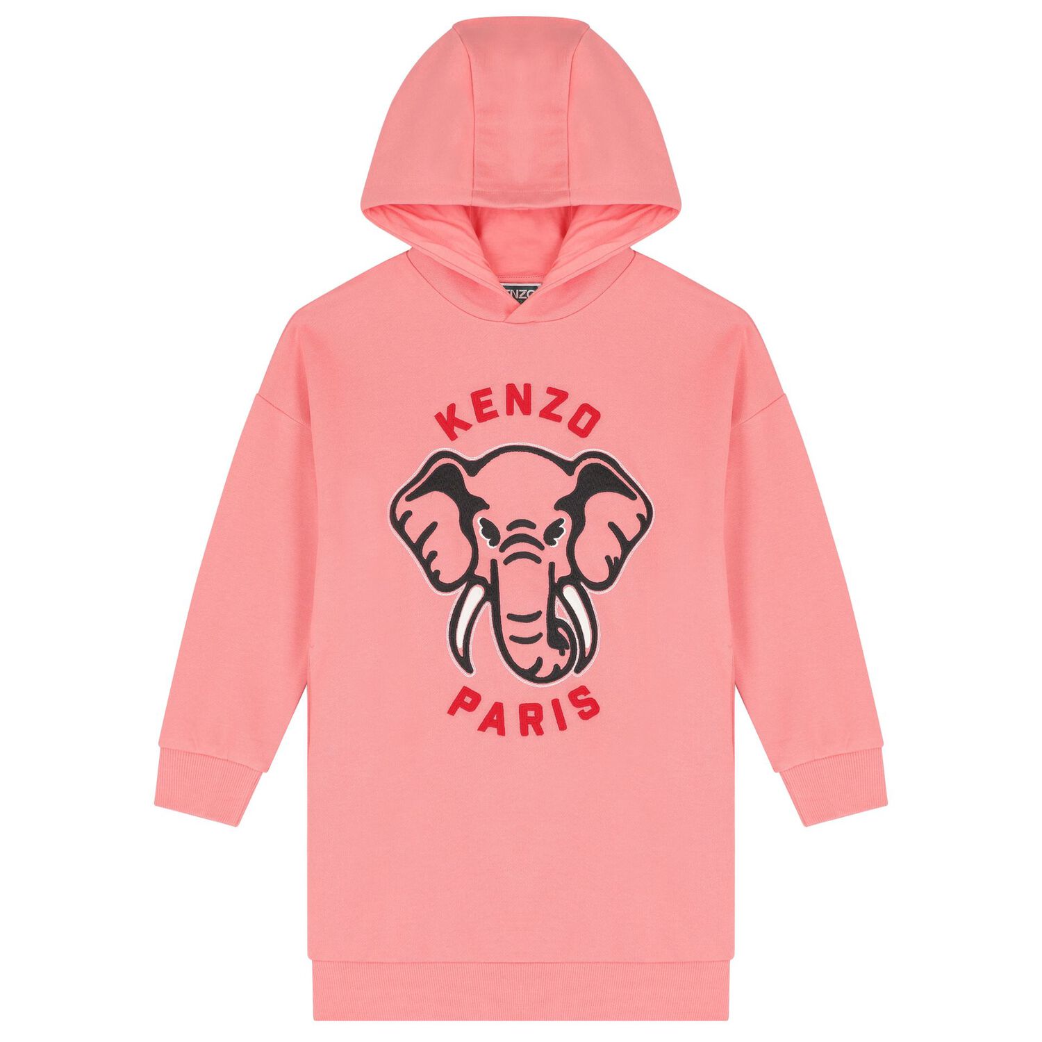 Girls Pink Logo Elephant Hooded Dress, 1, hi-res image number null
