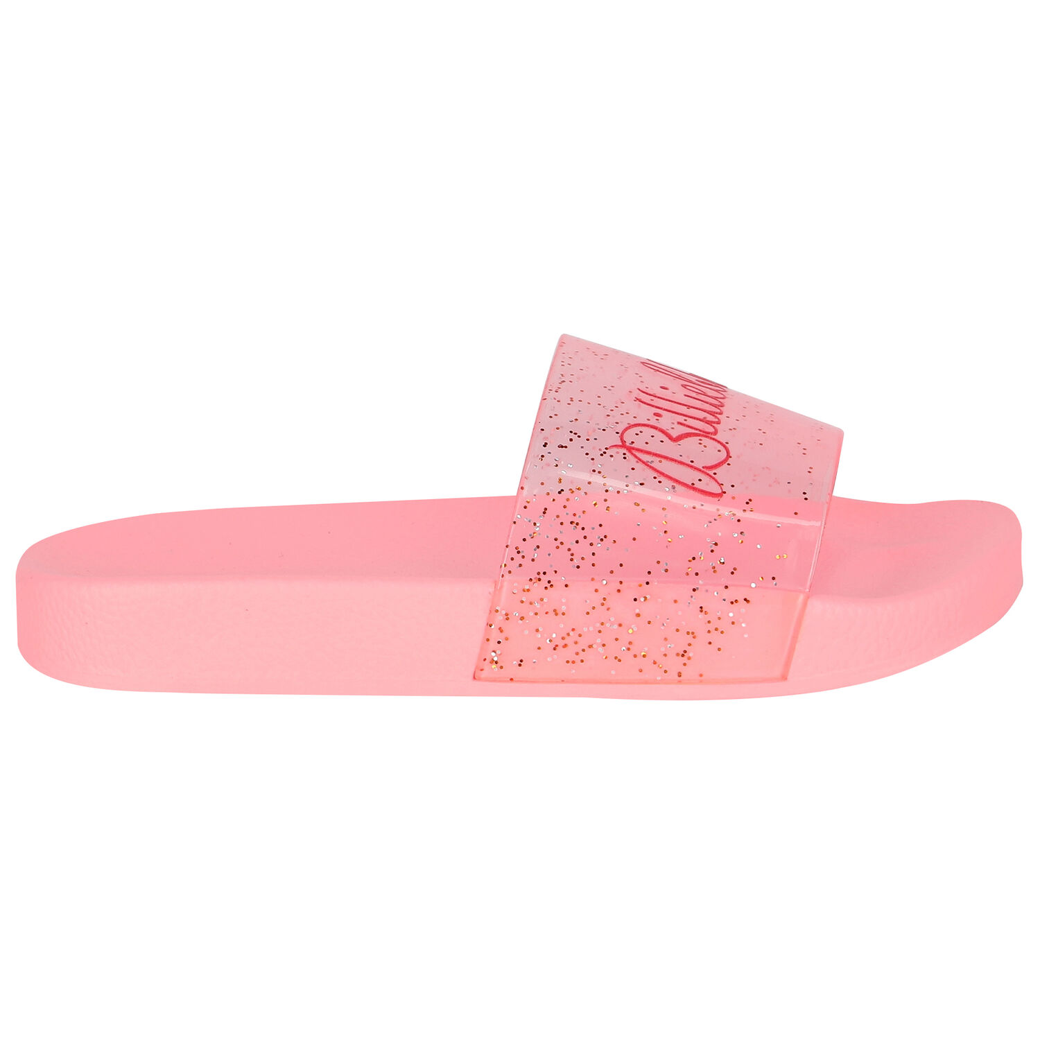 Girls Pink Logo Glitter Sliders, 1, hi-res