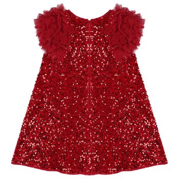 Girls Red Sequin & Tulle Ruffle Dress